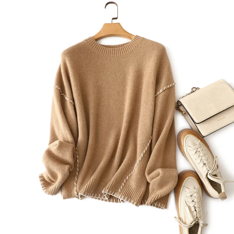 masigoch korean autumn winter fashion drop shoulder luxury 100% cashmere loose sweater pullover