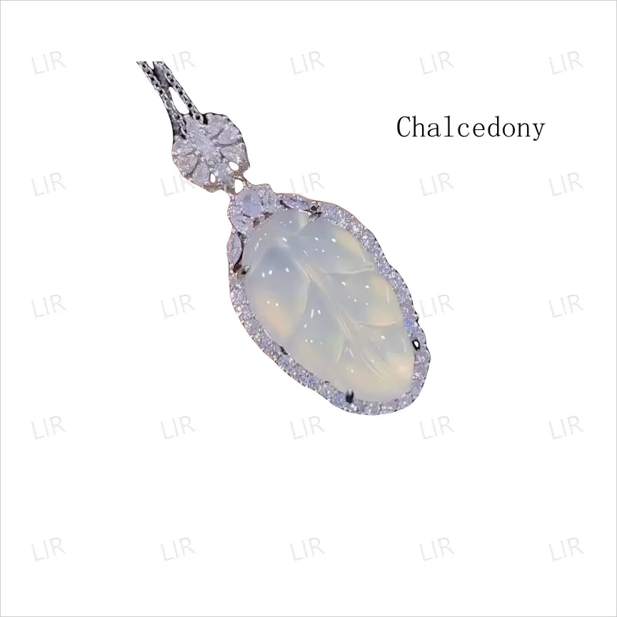 

LIR White Gold Plated Necklace: Leaf Agate Pendant, FengShui Energy Jewelry, Lucky Charm, Dainty Lucky Gift for Women