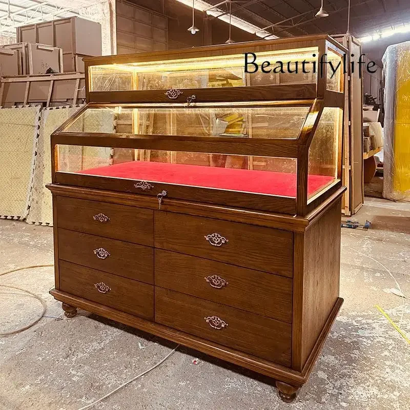 BJ Display Cabinet Display Medieval Middle Island Bucket Cabinet Glass Showcase Jewelry Cabinet Jewelry Glasses