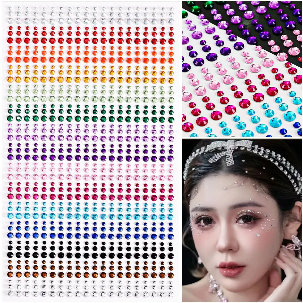 162/216/900 Stück Diamant-Tattoos-Aufkleber für Augen, Gesicht und Körper, 3/4/5/6 mm, farbiges Glitzer-Strass-Tattoo für Party-Make-up, Edelstein-Zubehör