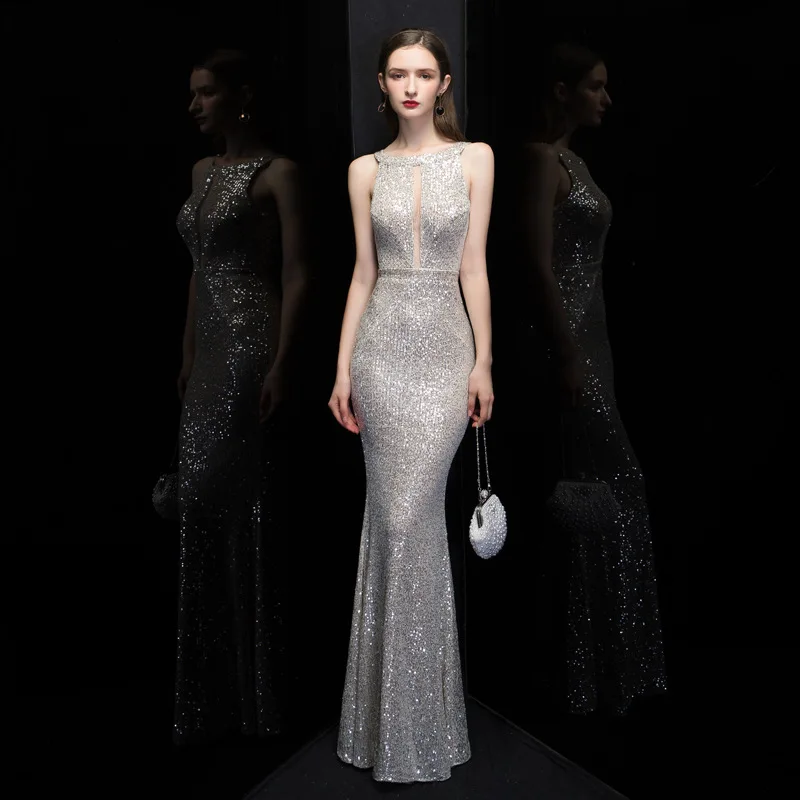 

Sexy halterneck backless sequined evening dress Party dress women evening Luxury dress Prom dresses Evening dresses Shiny dress