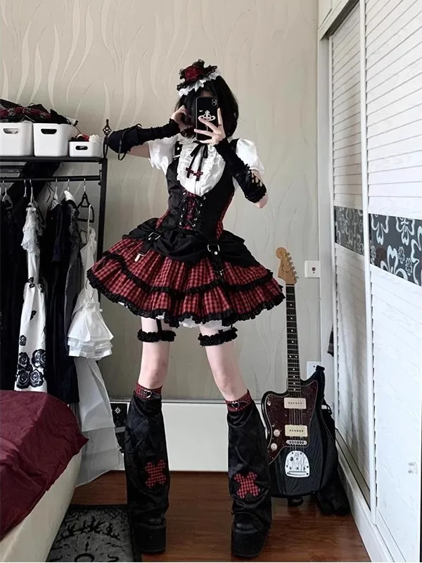 

Black And Red Rockabilly Lolita Outfit Small Idol Performance Costume American Yabi Style Set Hanfu Summer 2025 Women's Fashion