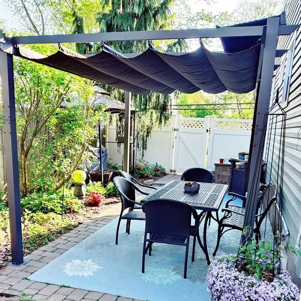 Outdoor Retractable Pergola with Sun Shade Canopy 10' x 13' Patio Aluminum Pergola Shelter for Backyard Deck Garden, Gray