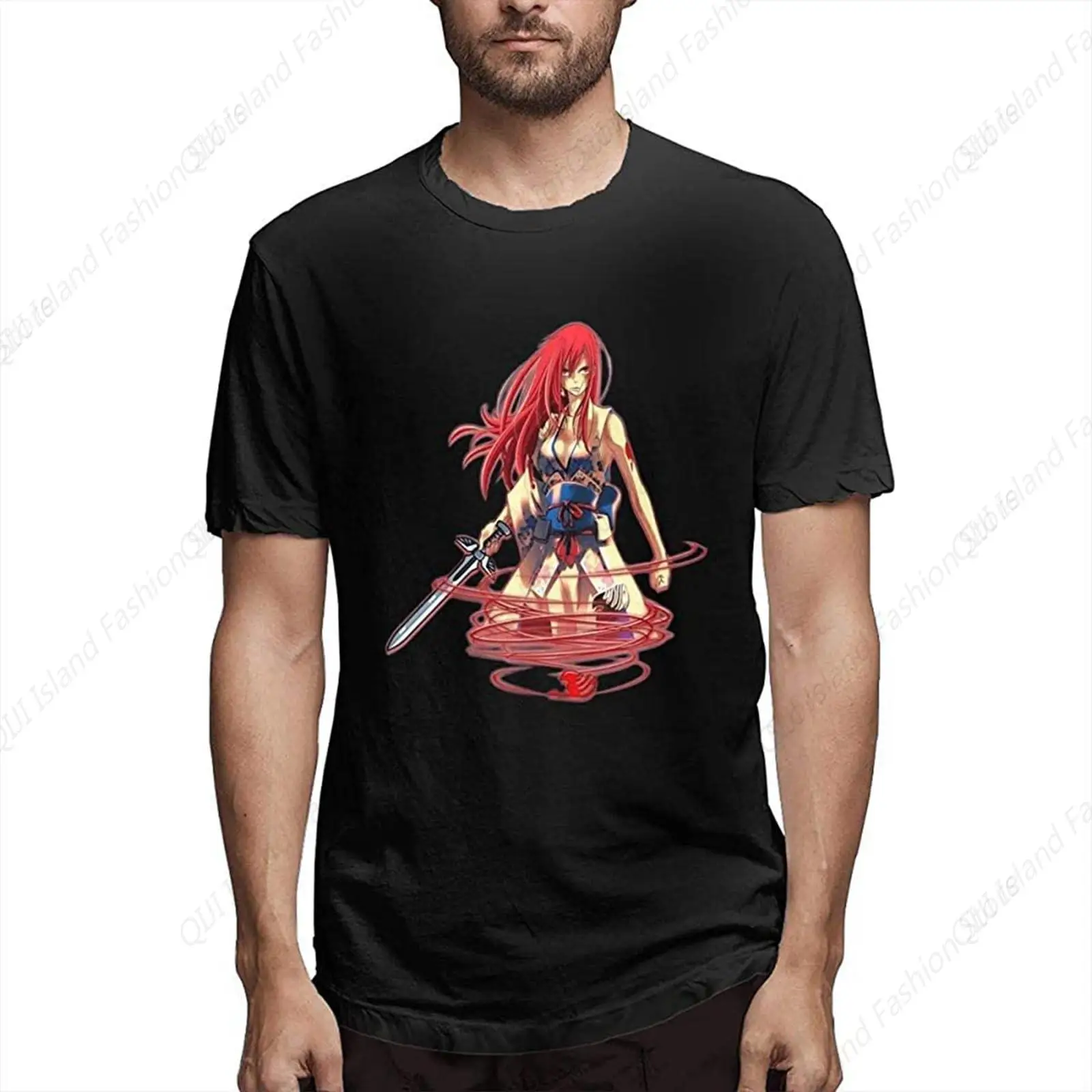 

Fairy Tail Erza Scarlet Red Swirl Black Men's T-Shirt Graphic Unisex Tee Shirt