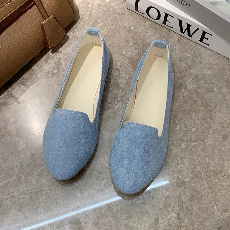 Zapatos Mujer Flock Women Ballet Flats Pointed Toe Loafers Shoes Candy Color Ladies Flat Shoes Women Retro Big Size WSH2216