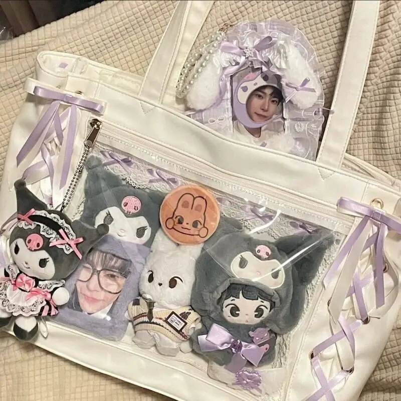 Neue Japanische Süße Schleifen-Ita-Tasche, Lolita-Mädchen Transparente Handtaschen, Modische Große Kapazität Tragetasche, Ästhetische Schultertaschen – Detail 5