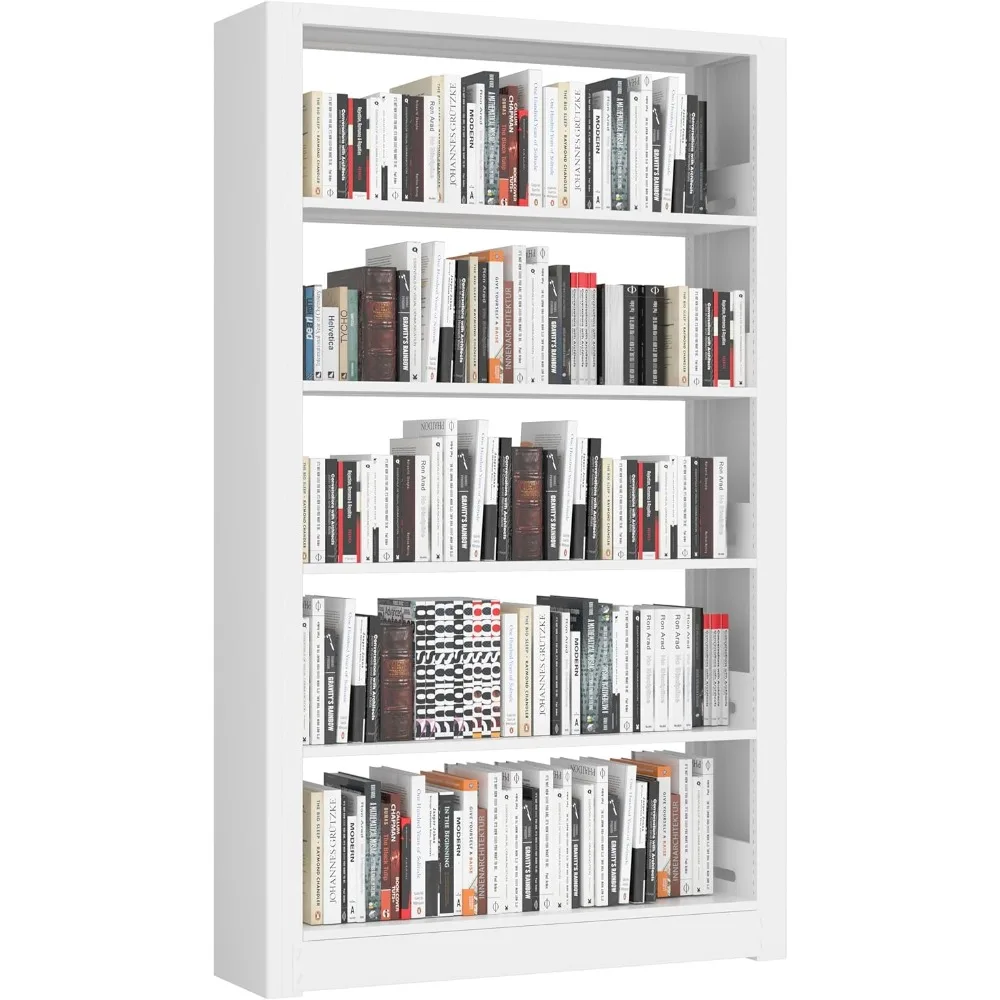 5-Tier Bookshelf, White Bookshelf with Adjustable Storage Shelves, Metal Bookshelf, 69