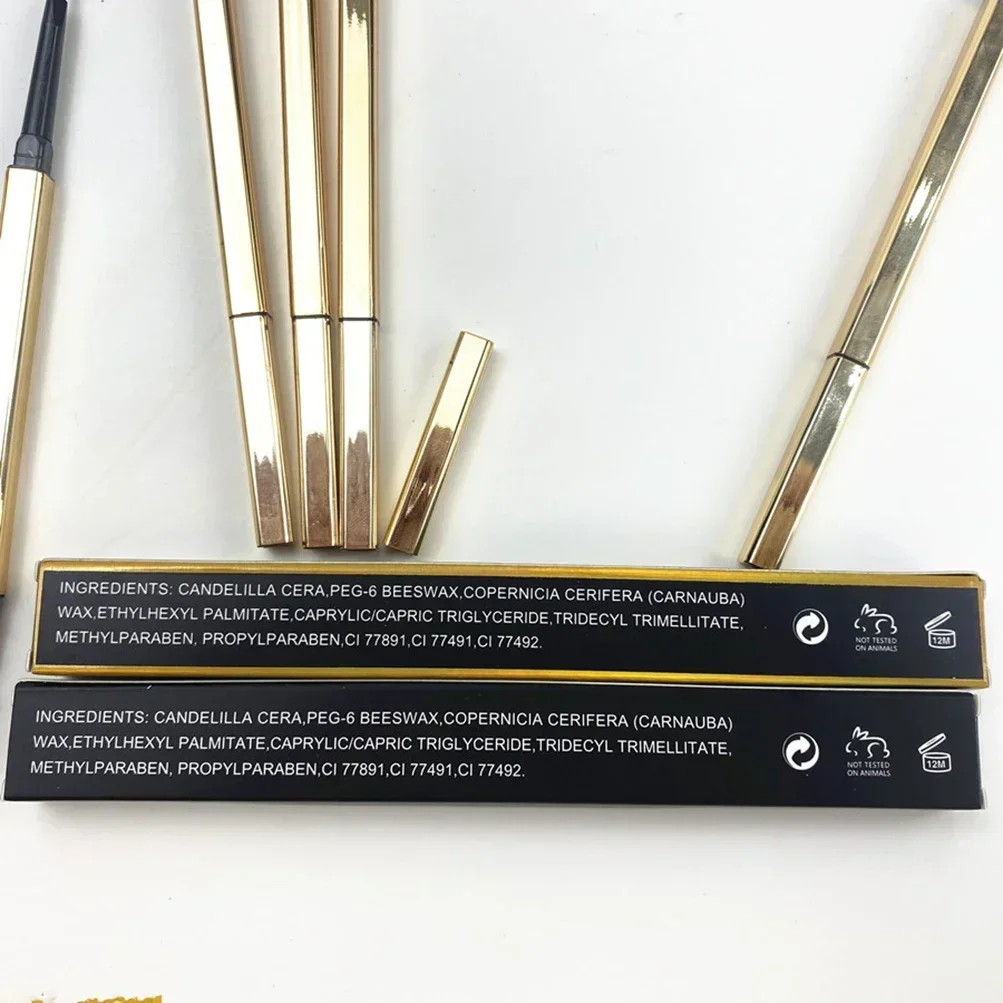 Private Label Eyebrow Pencil Custom Bulk Gold Tube Waterproof Sweatproof Double-headed with Brush 5 Colors Pigment Makeup Beauty