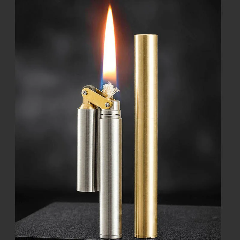 2022 Kerosene Pure Copper Compact Lighter Cylindrical Nunchaku Cigarette Lighter Special-shaped Retro Pull Lighter Best Gift