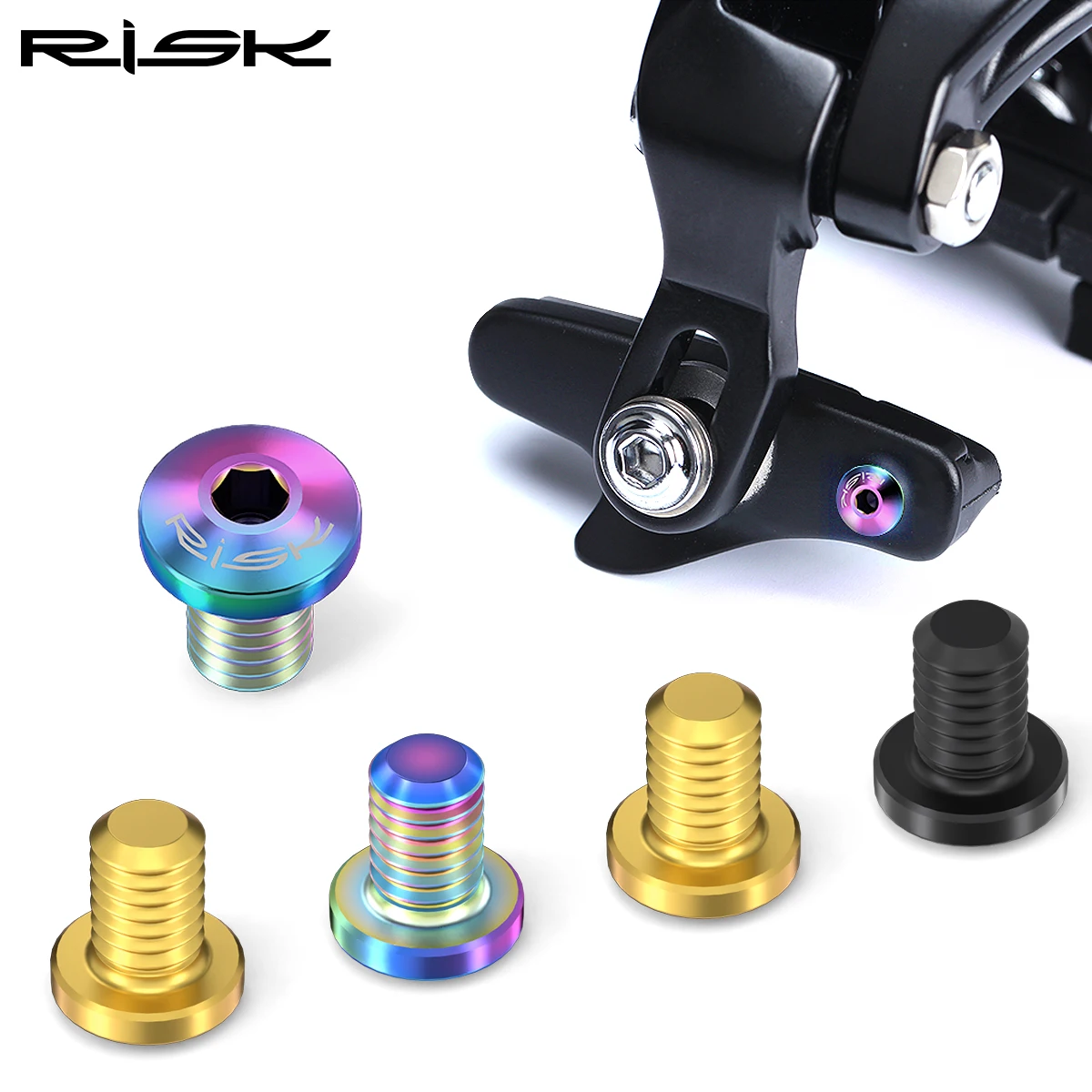 RISK 4pcs M4x5.7mm Titanium Alloy Road Bike C Brake Pad Fixed Bolt Bicycle V Caliper Locking Screw for Road Bike C-Caliper Brake