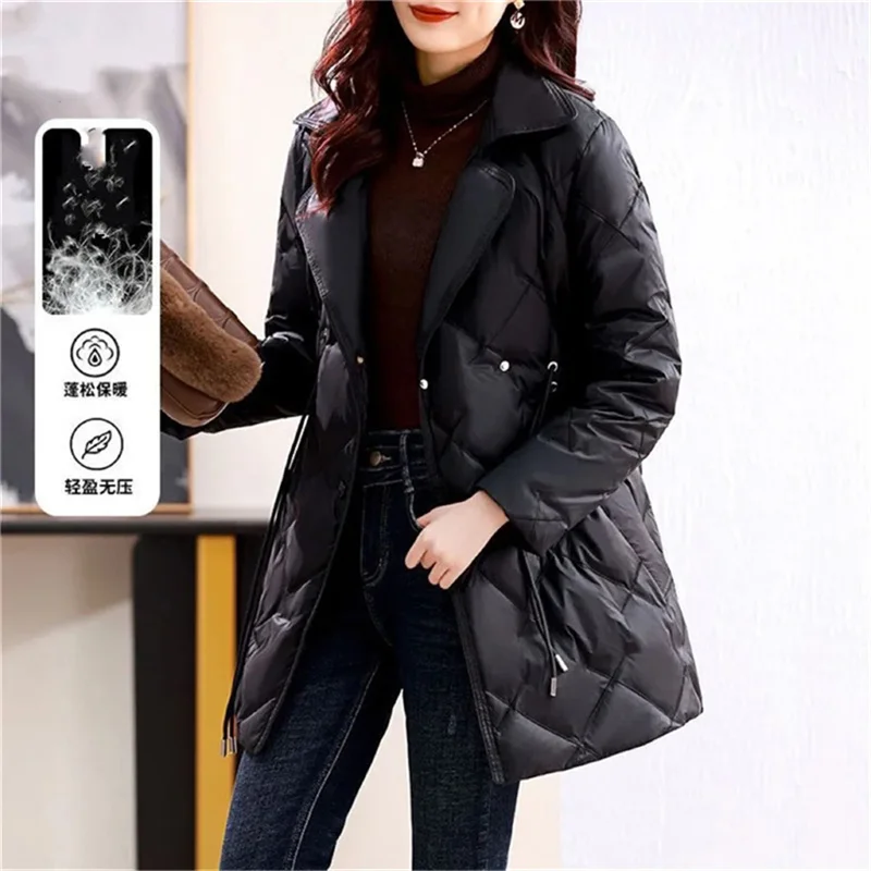 Suit Collar Light And Thin Down Cotton Jacket Women's Long Fitting Winter 2023 New Popular Fashion Quilted Jacket Lace-Up Coat