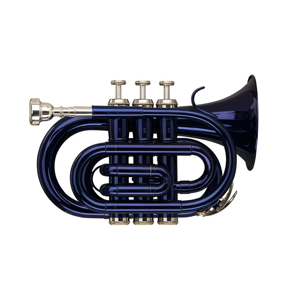 SEASOUND OEM Mini Pocket Trumpet BB Tone Blue Brass Instrument JYPT406BL