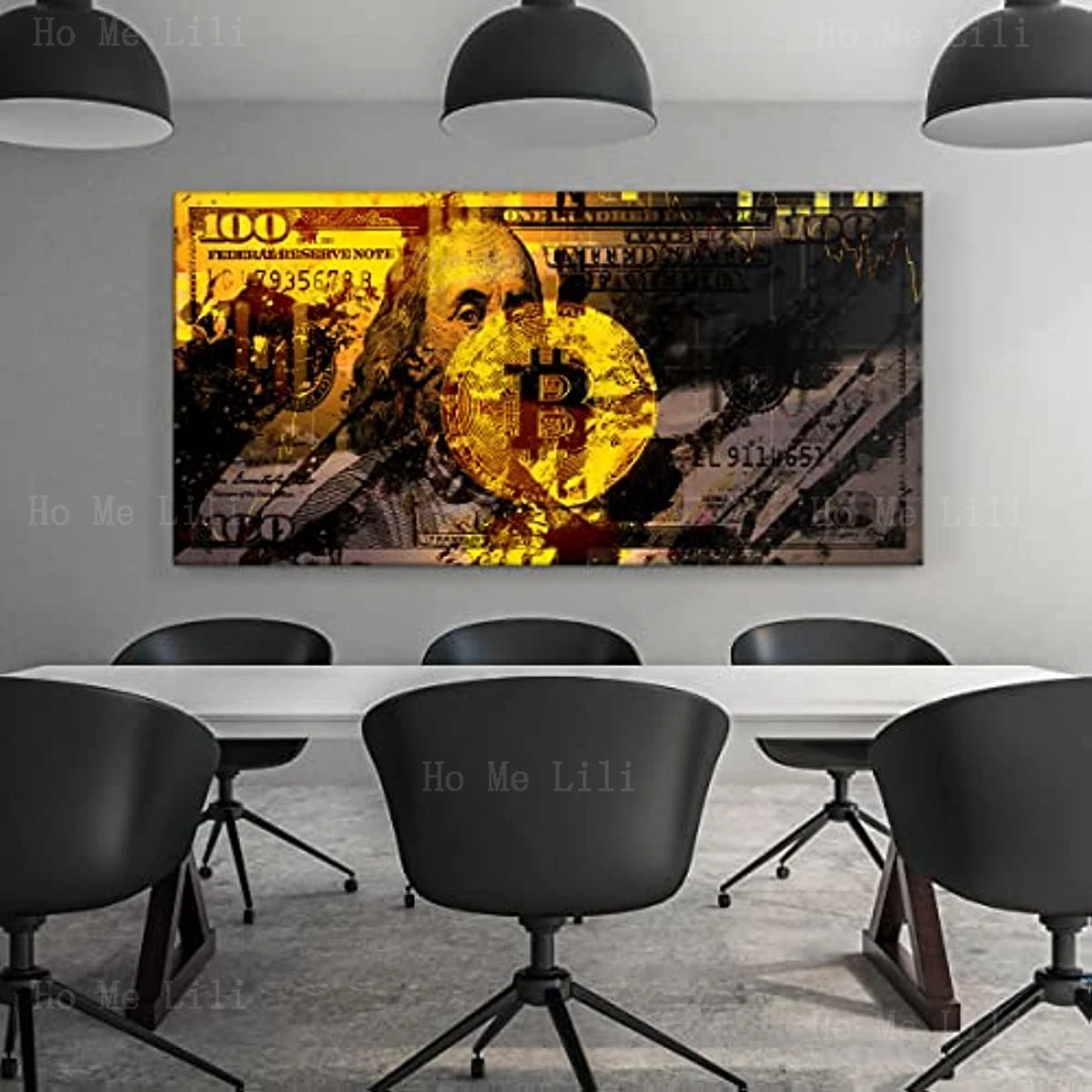 100 Dollars Bill Obsidian Franks Motivational Bitcoin Cryptocurrency Blockchain Wall Art Canvas Print Vintage Office Decor