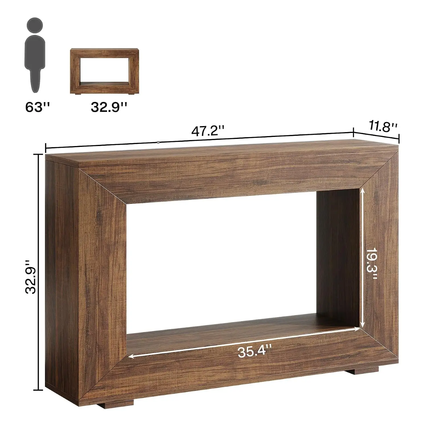 Rectangular Console Table 2-Tier Storage, Narrow Entryway Hallway Foyer Behind Sofa Living Room, 47.2