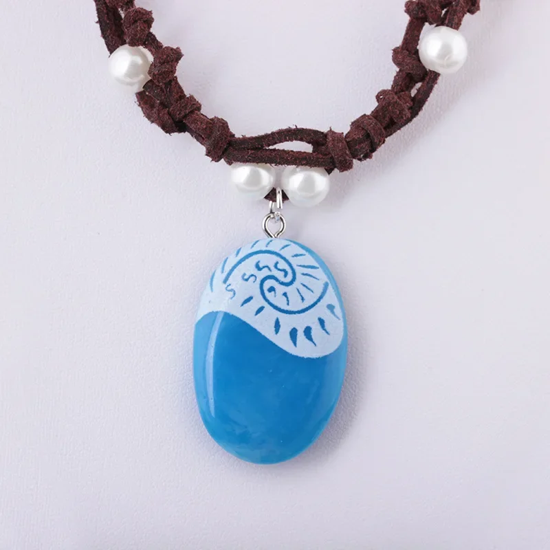 Disney Anime Moana Necklace Vaiana Moana Princess Handmade Braided Leather Rope Pendant Luminous Pendants Girl Birthday Gifts