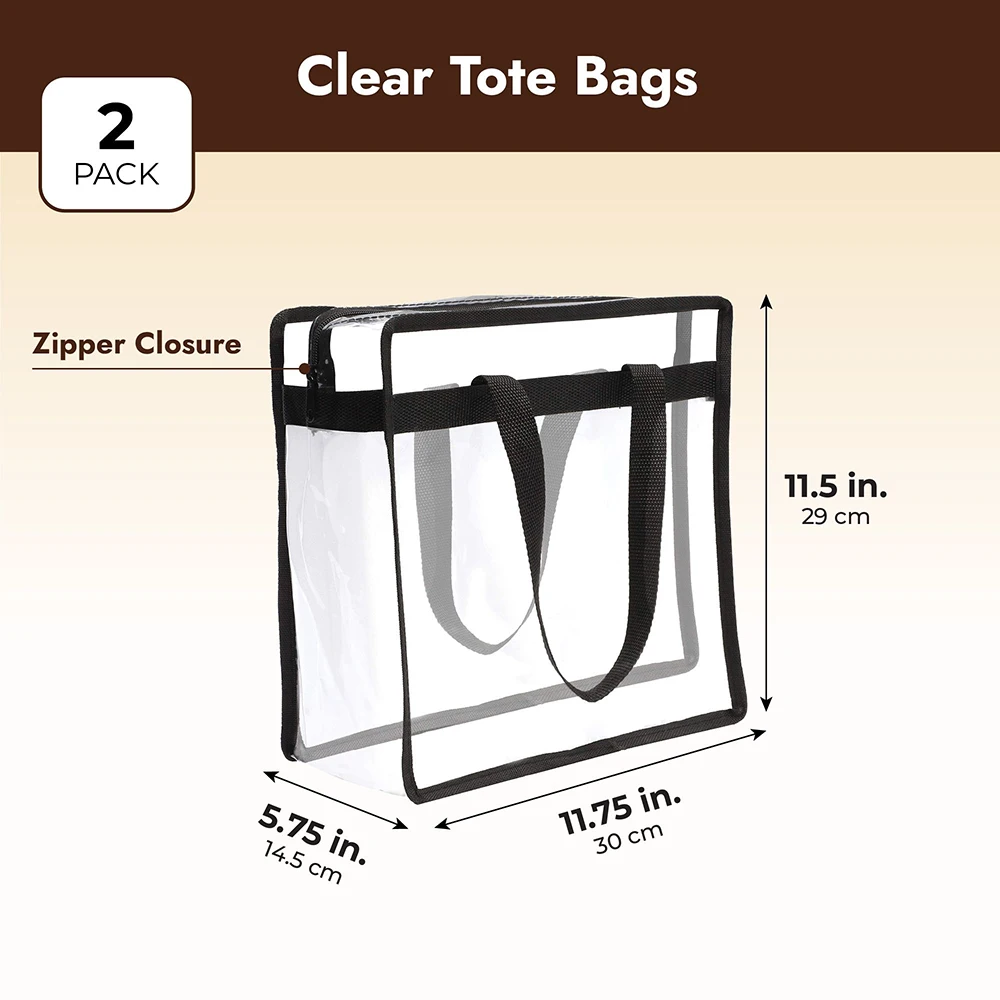 2Pcs Clear Tote Bags with Zipper Large Capacity Transparent Shoulder Bag Multipurpose Transparent Totes for  Work School Gym