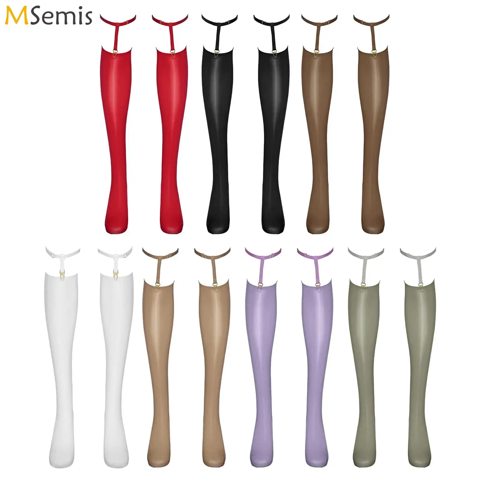 

Womens Suspender Stockings Oily-shiny Long Socks Adjust Garters Clips Seamless Thigh-high Socks Thigh Bands Sexy Clubwear