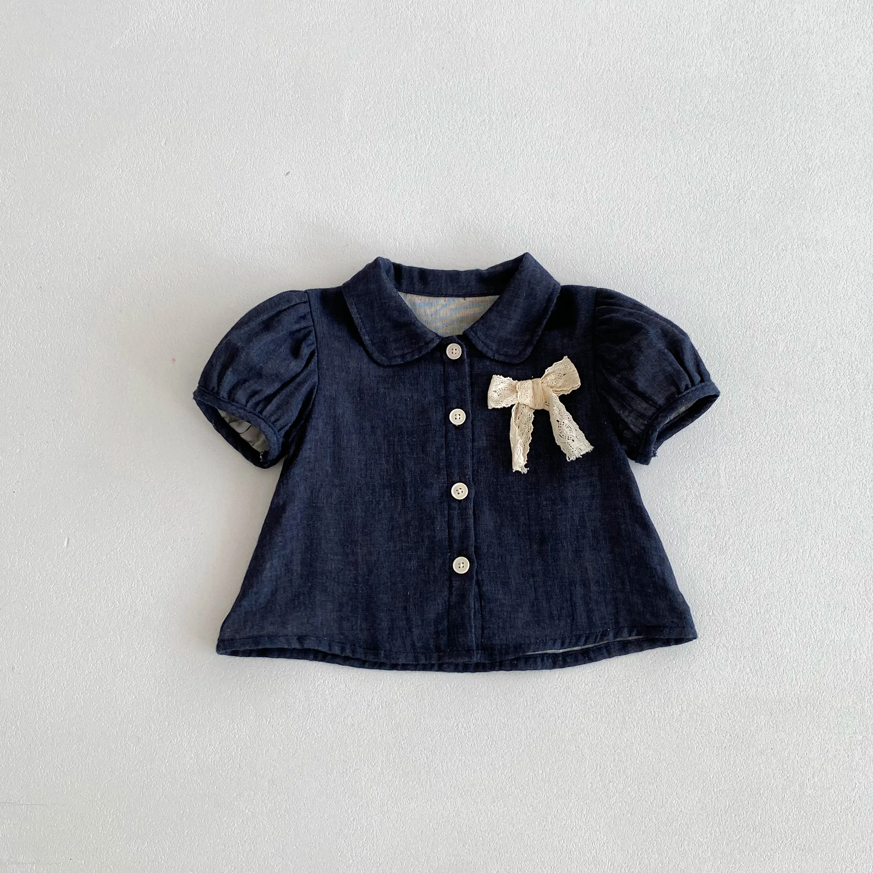 Korean Version 2026 Summer New Product Baby Girls' Clothing Top with Bow Design