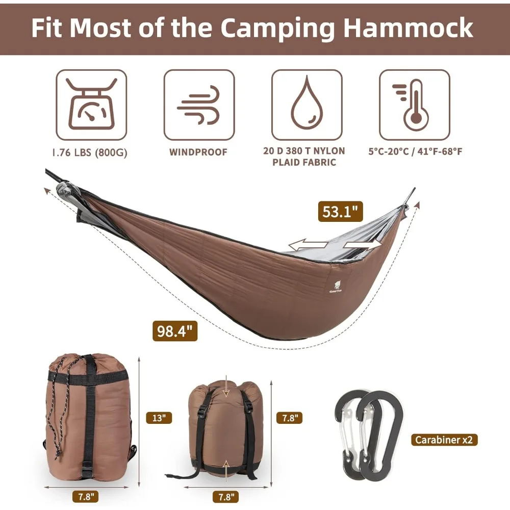 GEERTOP Portable Hammock Quilt for Camp Lightweight Full Length 4 Seasons Warm Single Double Hammock Underquilt for Outdoor