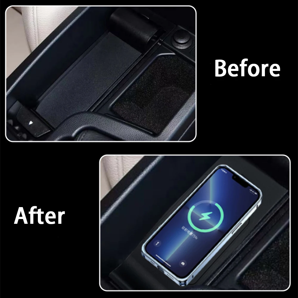 ZhuCamX for BMW 3 Series M3 E90 E91 E92 E93 Armrest Storage Wireless Mobile Phone Charger 18W iPhone Magsafe Fast Charging Panel