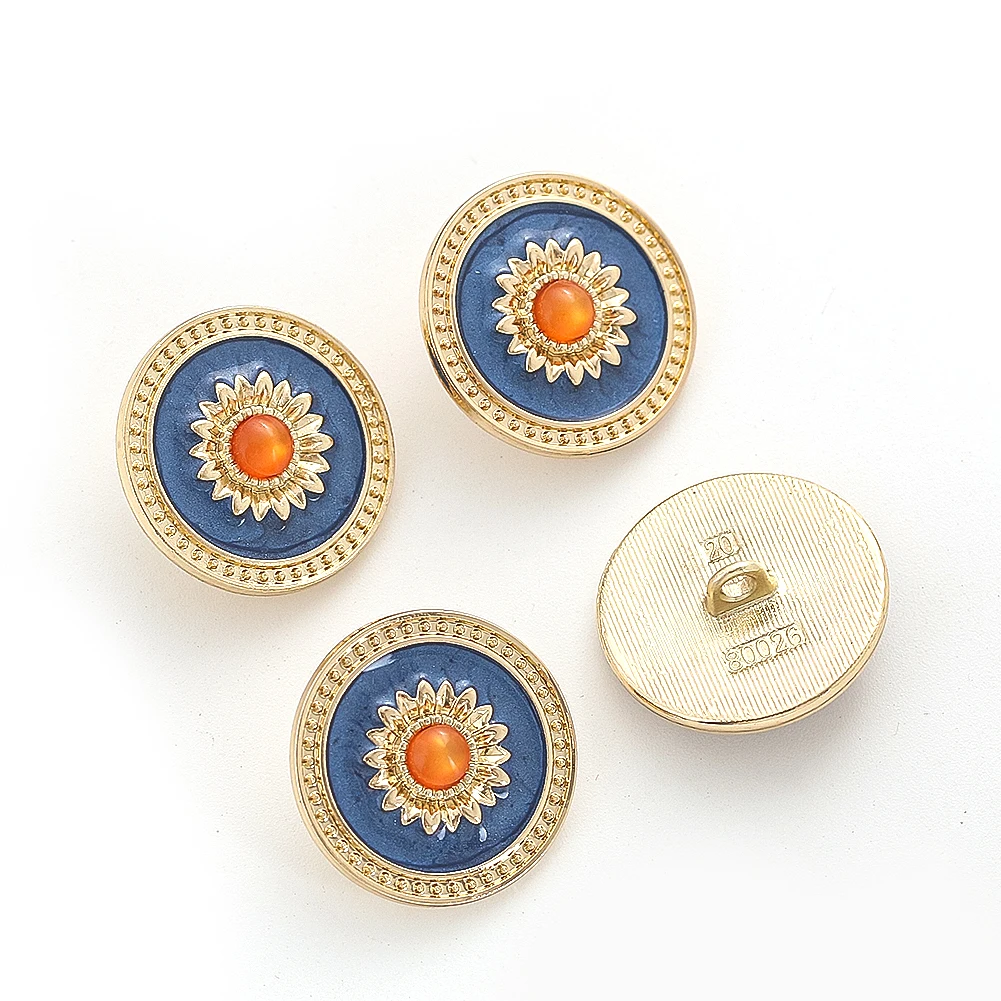 2PCS Round Alloy Enamel Color Electroplated Shank Buttons for Clothing Hanfu Decoration DIY Blouses Sewing Tools and Accessoires