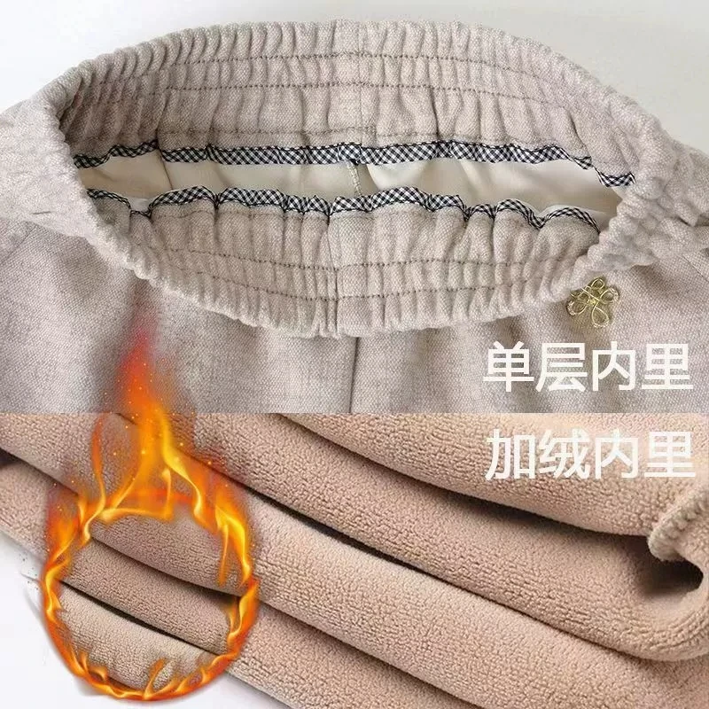Oversize 8XL Women\'s Pants New Autumn Elastic High Waist Casual Pants Winter Fleece Warm Cotton Pants Middle Old Women Trousers