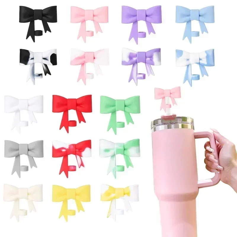 1Pc Reusable Bowknot Silicone Straw Plug Splash Proof Drinking Dust Cap Dust-proof Straw Tips Cover Cup Accessory Kitchen Tools