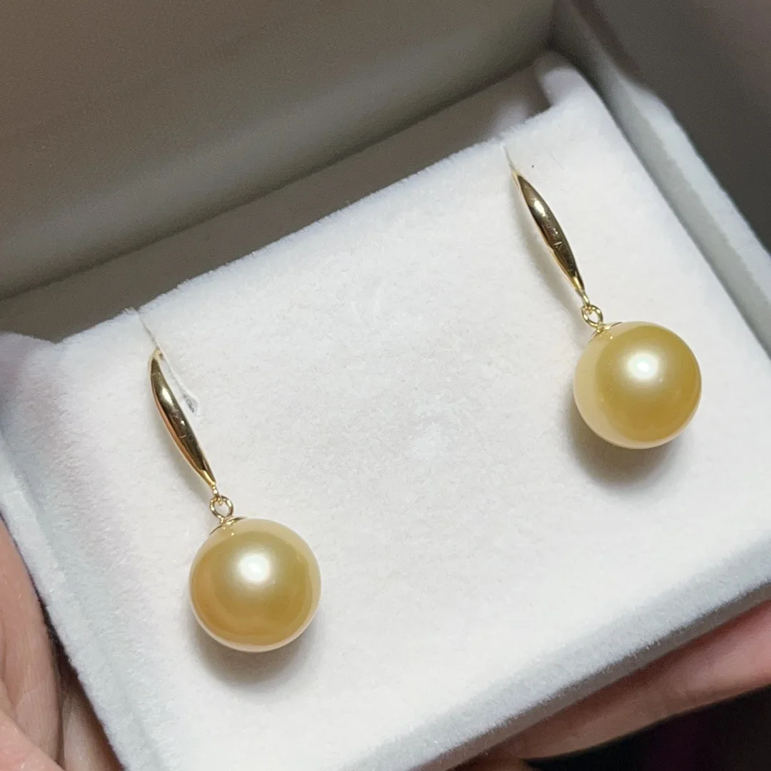 

Charming Natural 11-12mm Gold Pearl Earrings Free Shpping for Women,Trendy Sea Pearl Earrings Wife Anniversary Gift