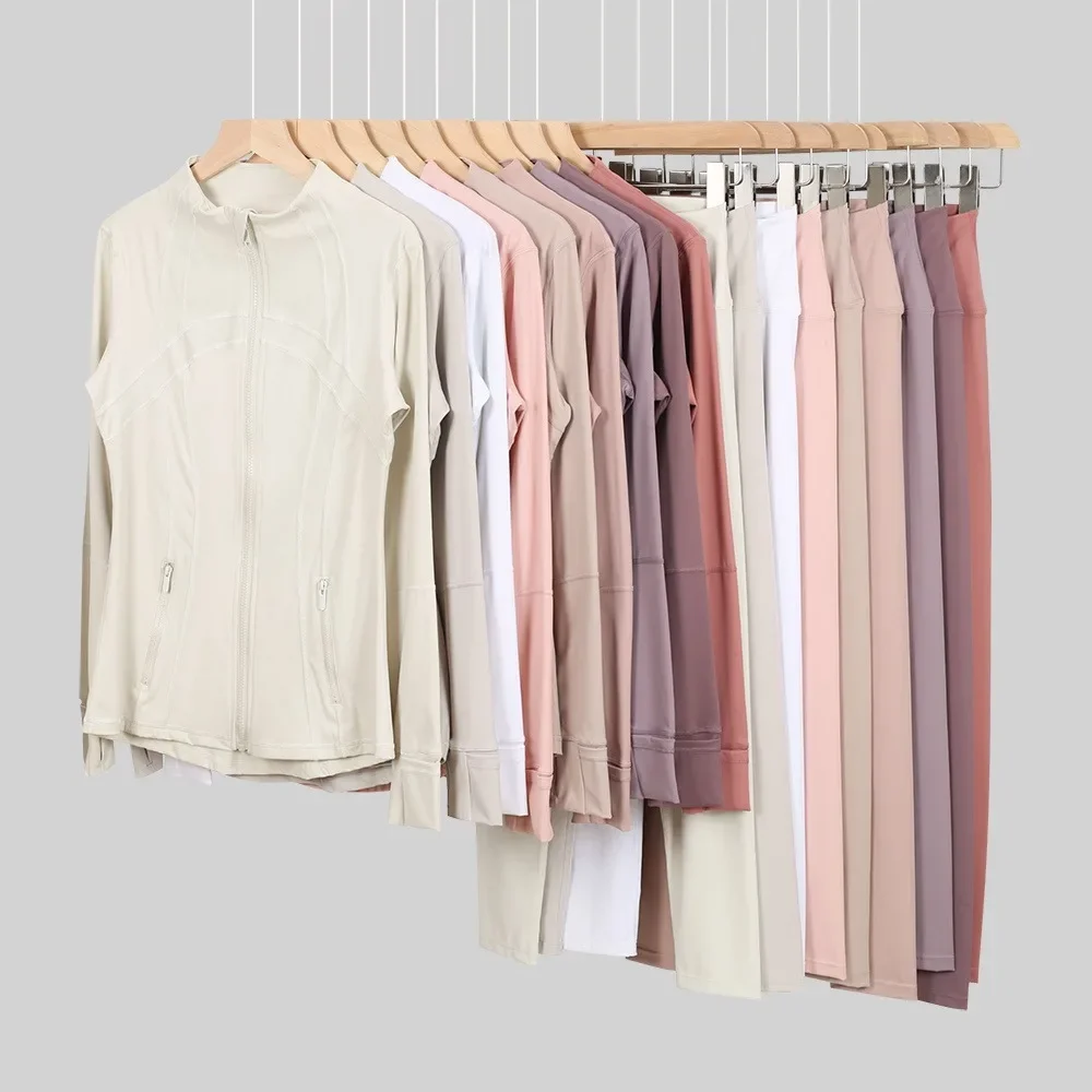 

Women Yoga Outfit Pants+Jackets 2 PCS Suits Exercise Close-Fitting Fitness Wear Running Elastic Workout Sportswear Trouser Tops