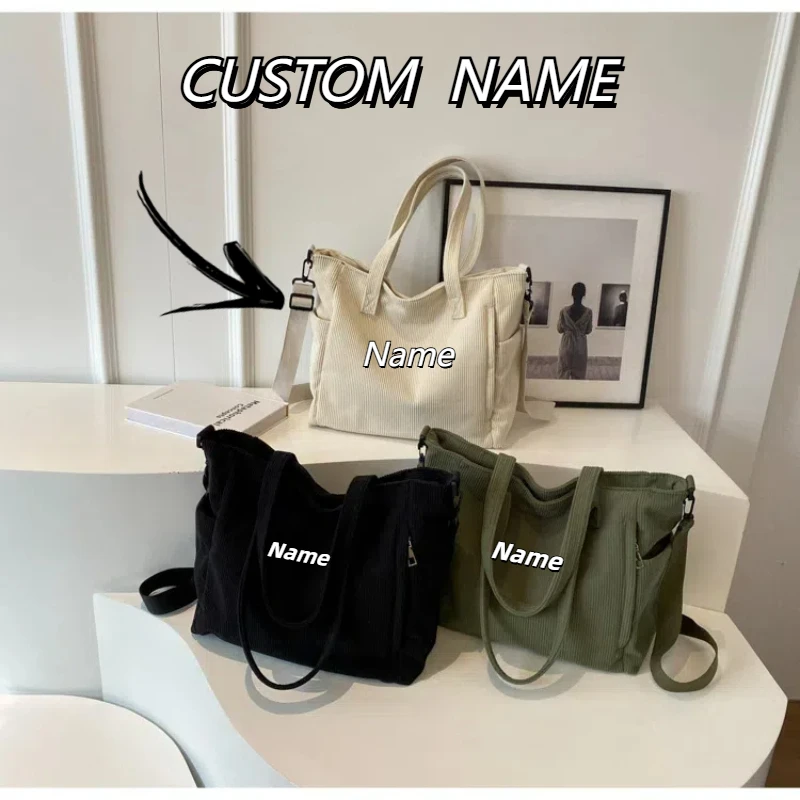 Personalized Fashion Versatile Shoulder Bag College Wind Commuting Corduroy Square Large Capacity Leisure Portable Crossbody Bag