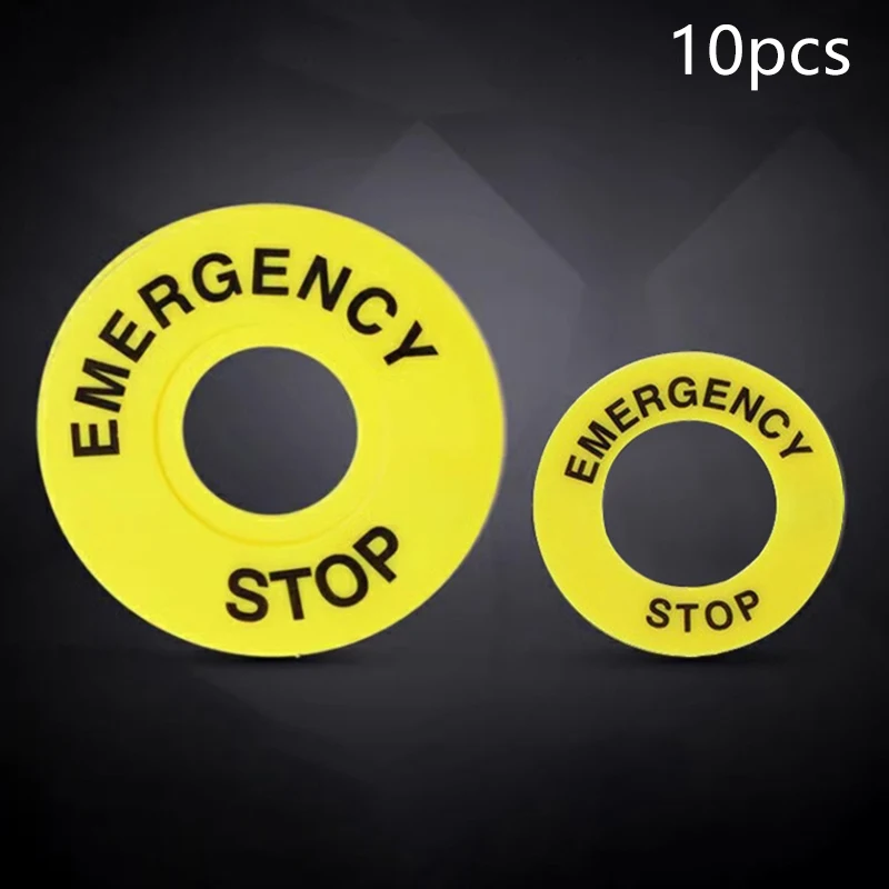 Y 10pcs Emergency Stop Button Switch Warning Sign Yellow Card Emergency STOP Warning Circle