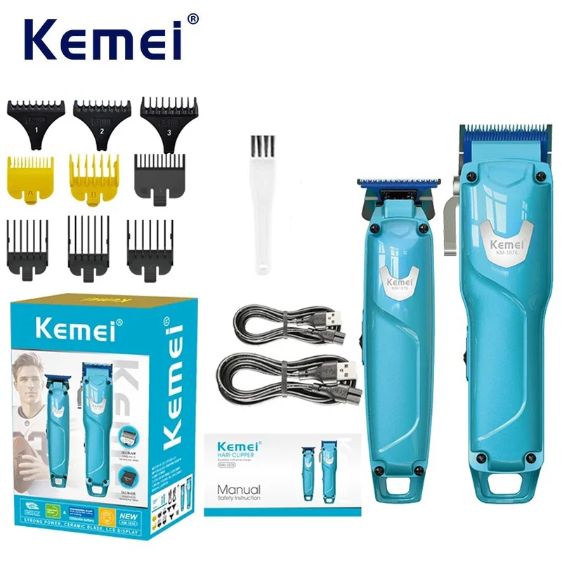 Kemei Barber Hair Clipper and Electric Hair Trimmers Set Cordless Professional Finish Hair Cutting Machine for Men Ceramic Blade