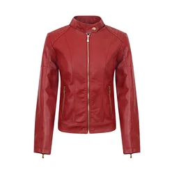 2024 new stand collar plus fleece thick leather coat long sleeve leather for women fashion autumn and winter warm leather jacket