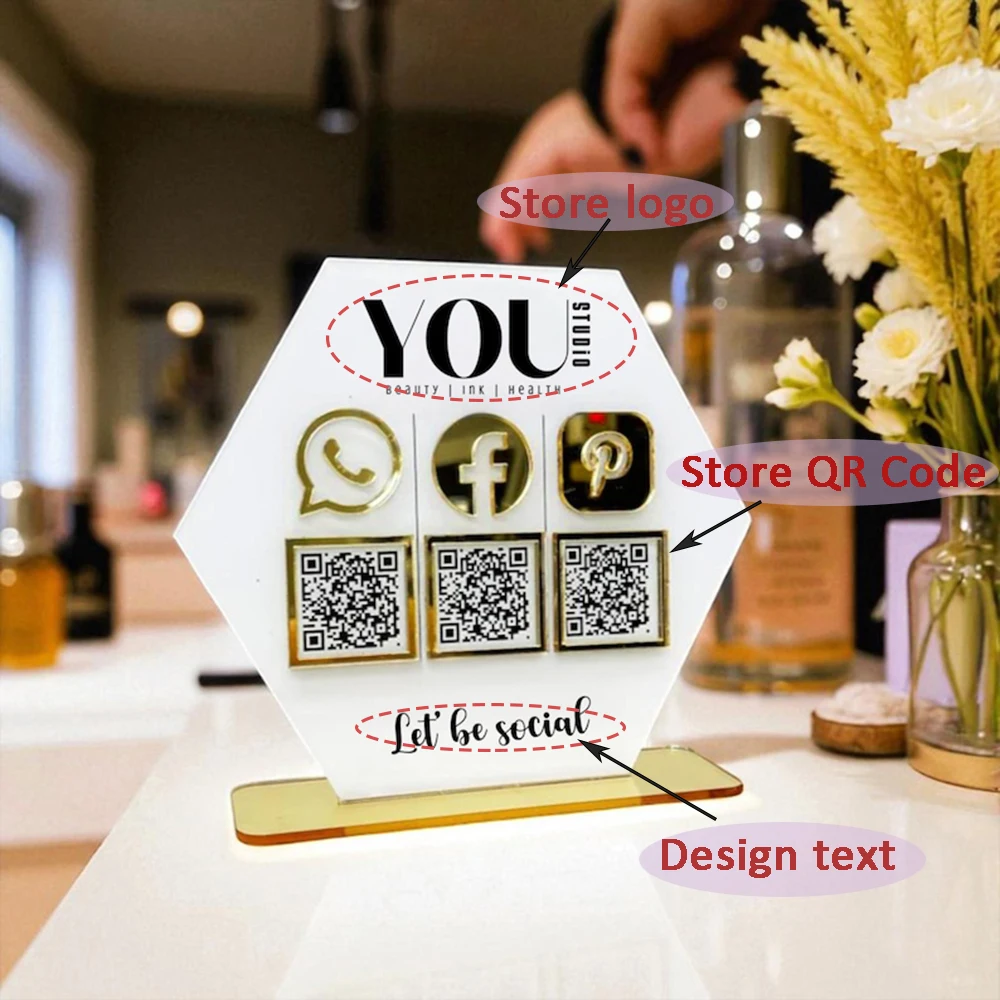 لوحة رمز الاستجابة السريعة من الأكريليك التجاري ديكور شعار شخصي مخصص لمتجر مطعم مقهى بار القائمة عرض عداد تعليق #4