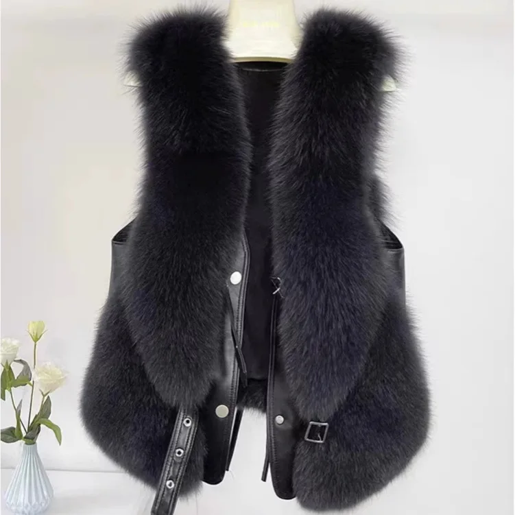 Women's Short Autumn Winter Faux Fur Padded Patchwork Vest Fox Fur Fashion Versatile