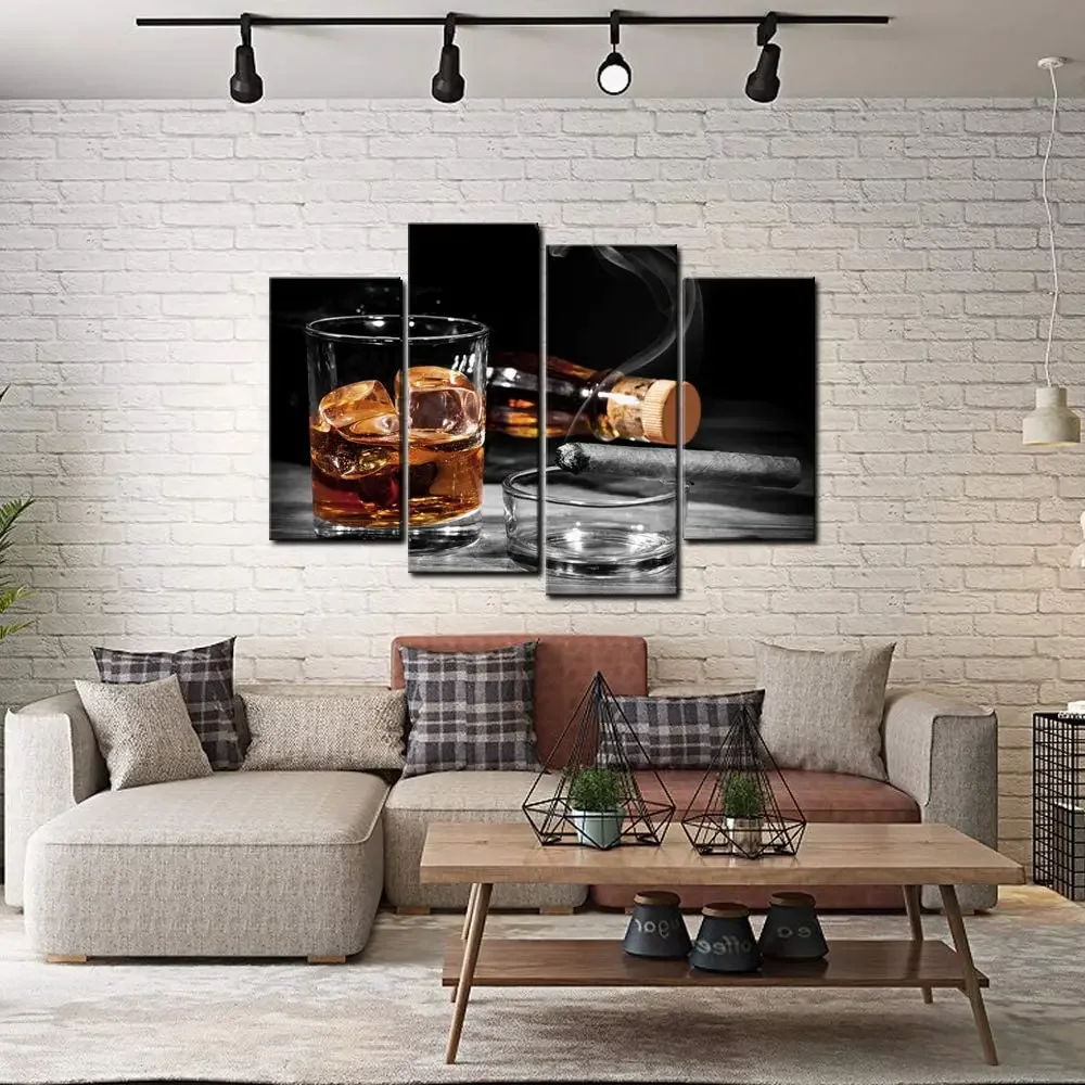 No Framed 4 Pcs Brown Whisky Cigar Cups Cuadros Wall Art Canvas Posters Pictures Paintings Home Decor Decorations Accessories