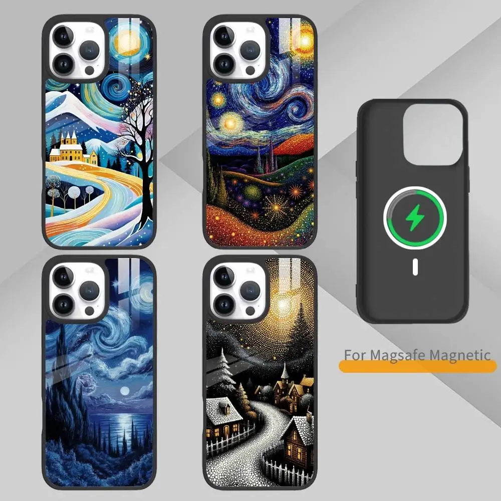 

Whimsical landscape Starry Night Phone Case For iPhone17,16,15,14,13 Plus,Pro Max Magnetic For Magsafe Wireless Charging
