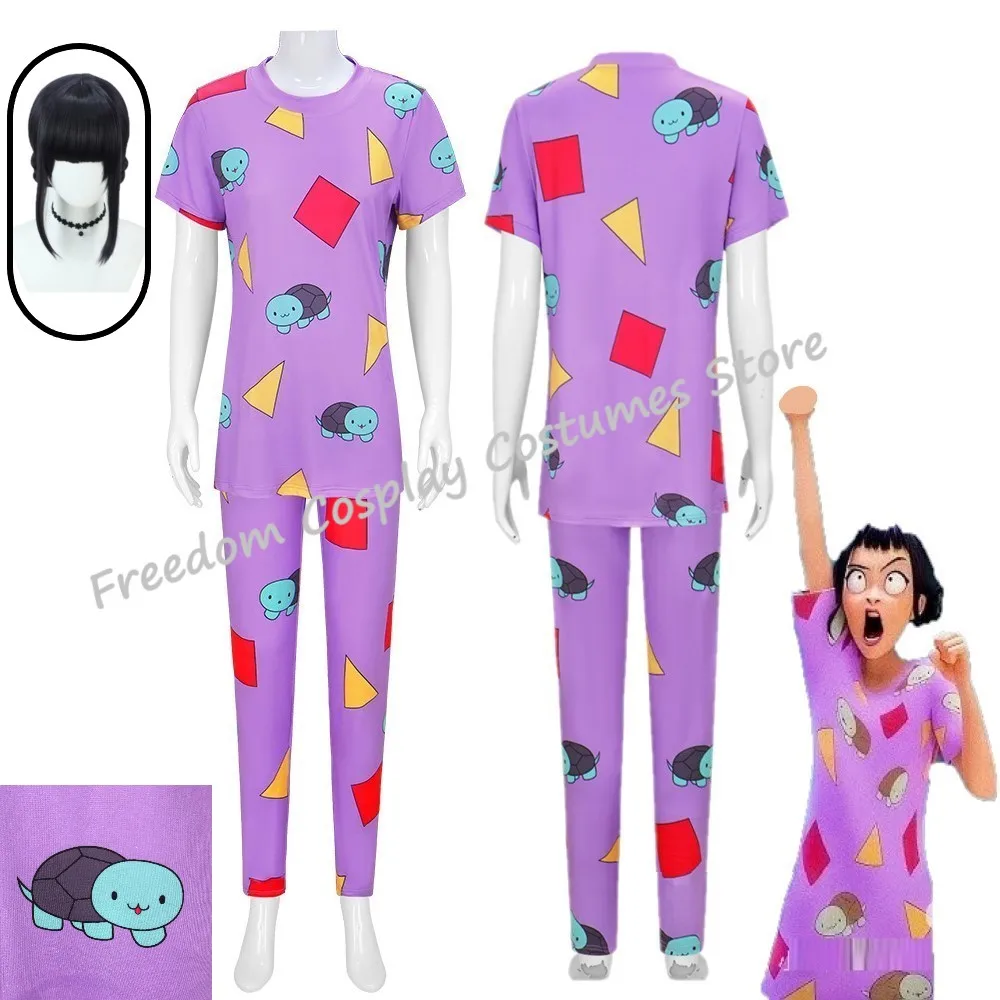 

Anime Zoey Cosplay Costumes wig Pajamas Purple Sleepwear Roleplay Turtle Pattern Clothing Halloween Suit