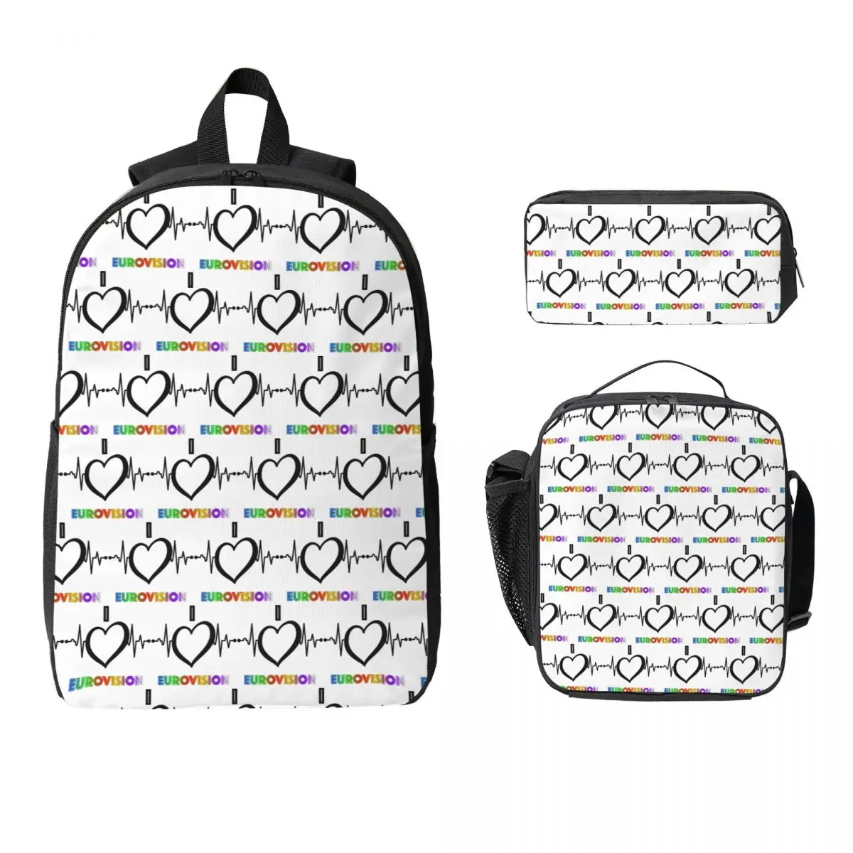 

I Love Eurovision Rainbow Backpack Boys Girls BookBag School Bag Computer Shoulder Bags 3ps Insulated Lunch Bag Pencil Case