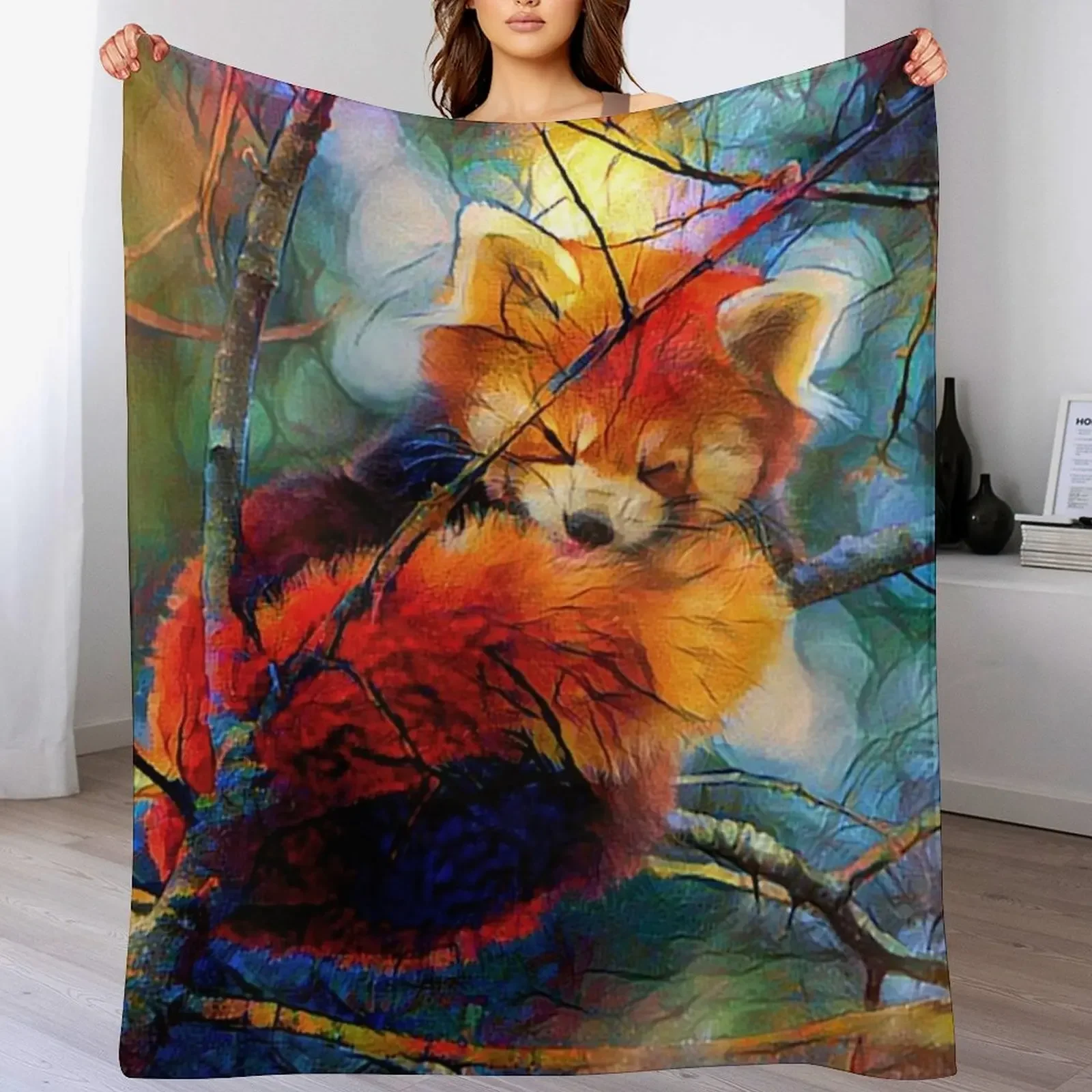 Autumnal Red Panda Throw Blanket Machine Washable Soft Warm Blanket
