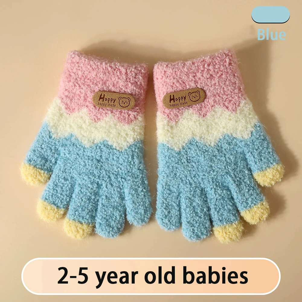 2-5 سنة الشتاء محبوك أفخم الكرتون قفازات الأطفال مقاومة البرد قفازات كاملة الأصابع لطيف دمية دب قفازات صوفية دافئة