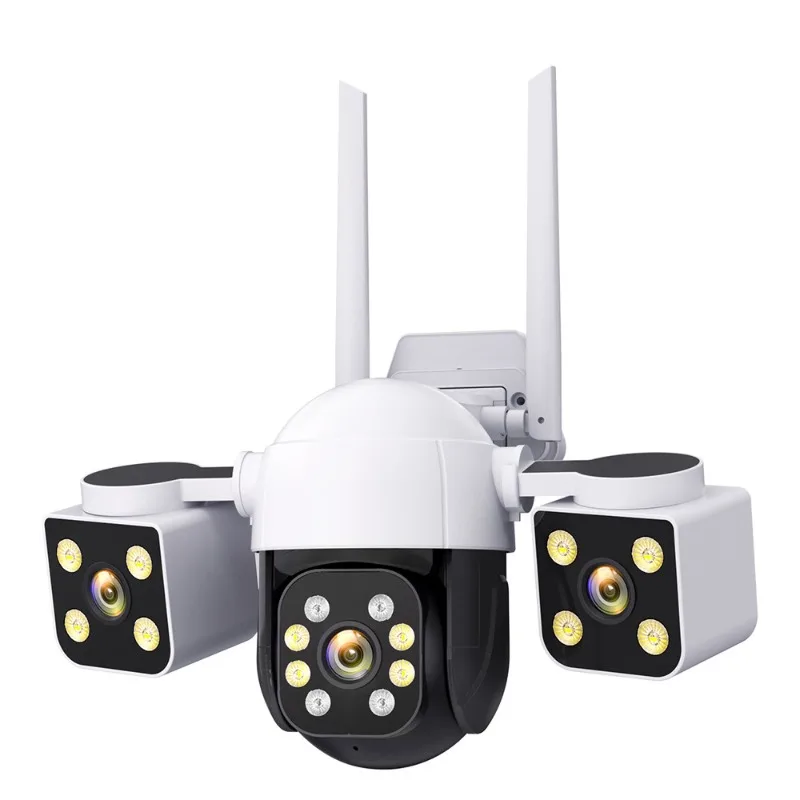 

Robotic arm 3 lens surveillance camera ball machine three screen intercom high definition night vision panorama