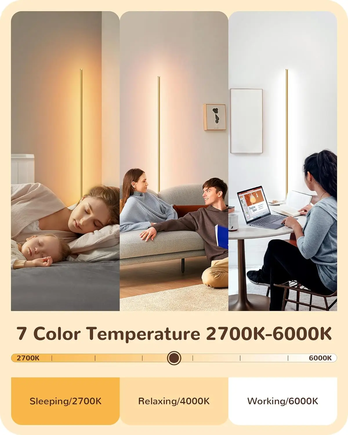 Edishine Lampada da terra ad angolo a LED, set di 2 luci minimaliste dimmerabili con telecomando, lampada da terra alta 57,5 pollici per soggiorno,