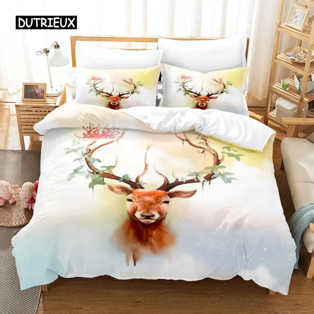 

Deer Duvet Cover Set Wild Forest Animal Bedding Set Natural Bedclothes Kids Teens Double Queen King Size Polyester Quilt Cover