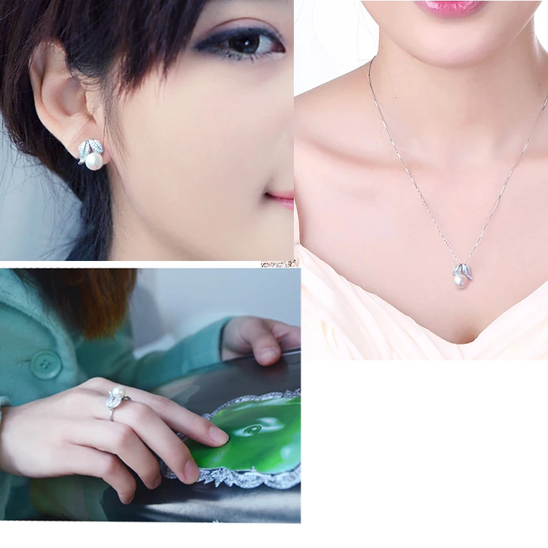 Real Pearl Necklace and Earrings For Women Natural Freshwater White Pearl Jewelry Set 925 Sterling Silver Jewelry Sets Gift