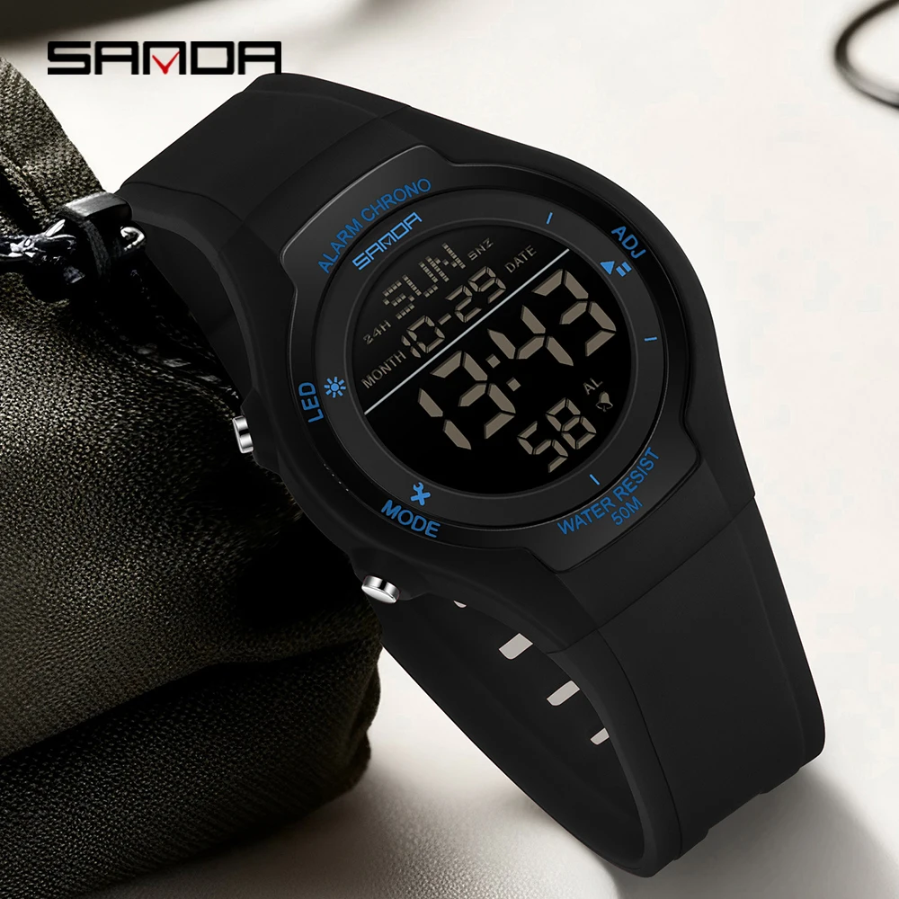 SANDA 6356 Sports Electronic Watch 5ATM Waterproof Luminous Light and Thin Multi functional Timing Alarm Clock Student Watch -2