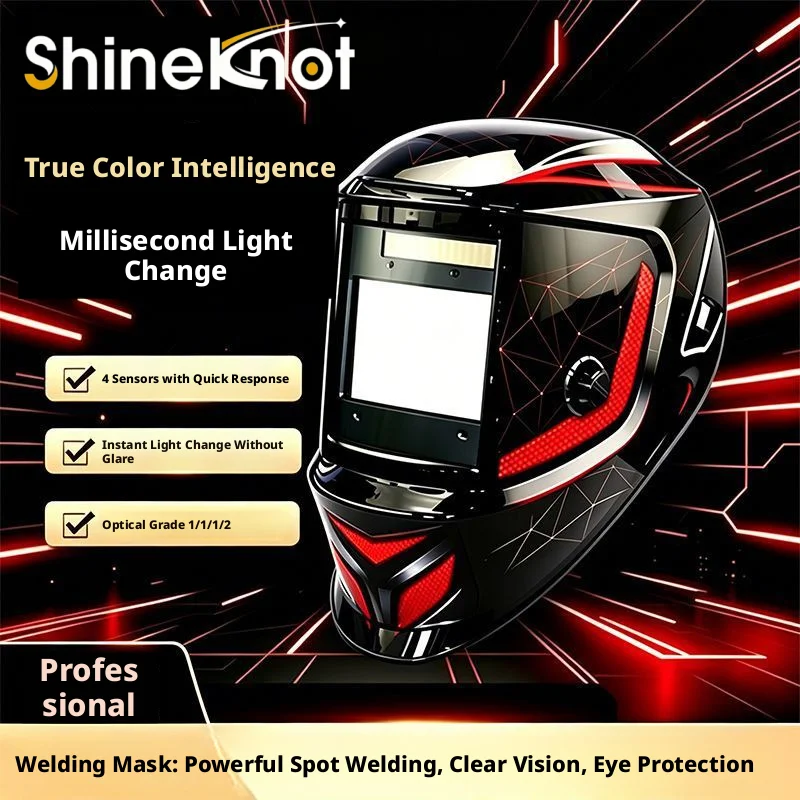 SHINEKNOT New Solar Powered Large Window Automatic Dimming Welding Protective Mask With Head Mounted Welding Cap