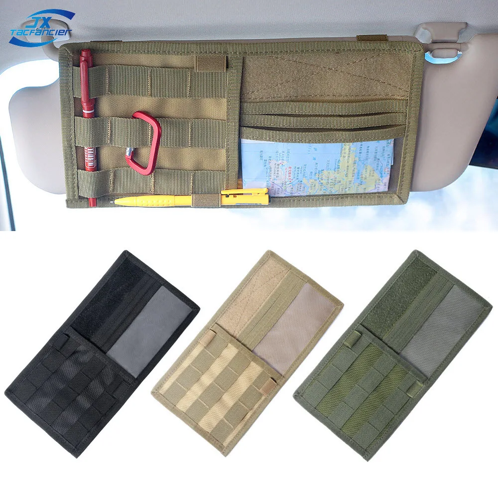 Tactical Molle Vehicle Sun Visor Organizer Panel CD Storage Bag Car Auto Accessories Sundries Pouch EDC Utility Tool Pocket