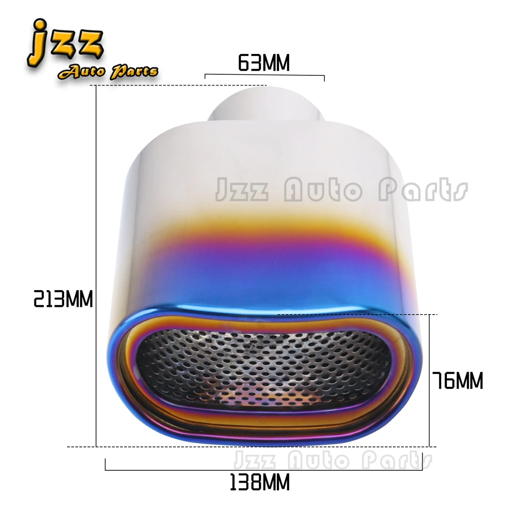 

Stainless Steel burnt blue tip Muffler Tail throat 63mm inlet 138*76mm outlet Universal Car Exhaust End Tip