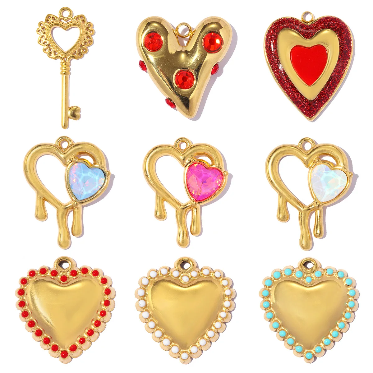 Pendentifs double cœur en acier inoxydable, 3 pièces/lot, breloques pour la fabrication de bijoux à la mode, accessoires pour colliers, vente en gros